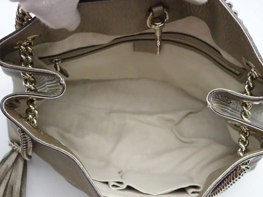 Gucci Metallic Calfskin Tan Bag Interlocking Bronze Chain Tote Gold